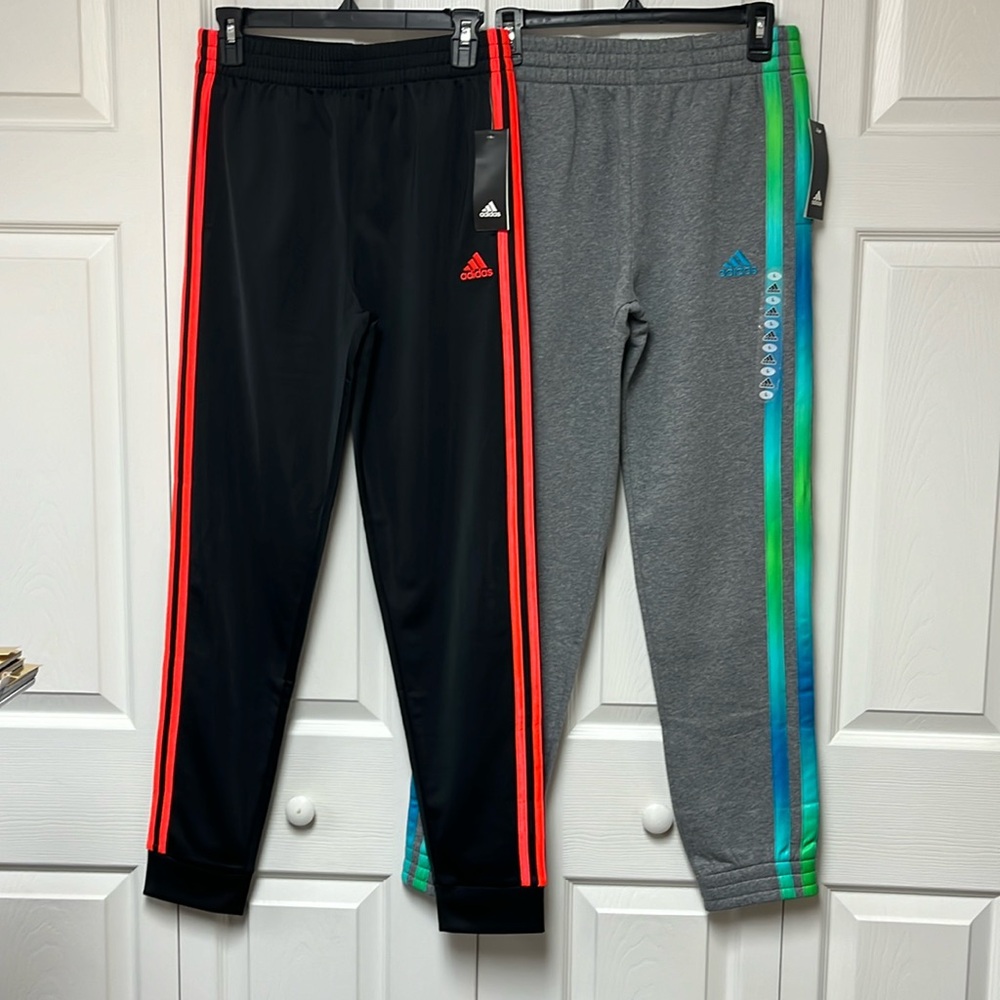 Two pair boys adidas joggers - size L - NWT